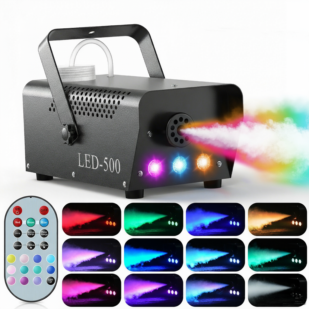 Fog Machine 500W RGB LED Smoke Machine Stage Lighting Effect with Remote Control for Halloween Wedding DJ Show Concert Bar Party