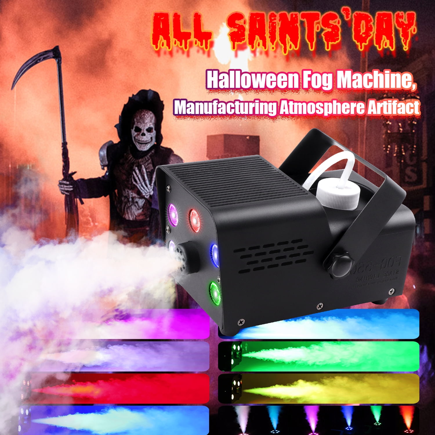 Fog Machine,500W Smoke Machine with 5 threeinone RGB LED Light Effect