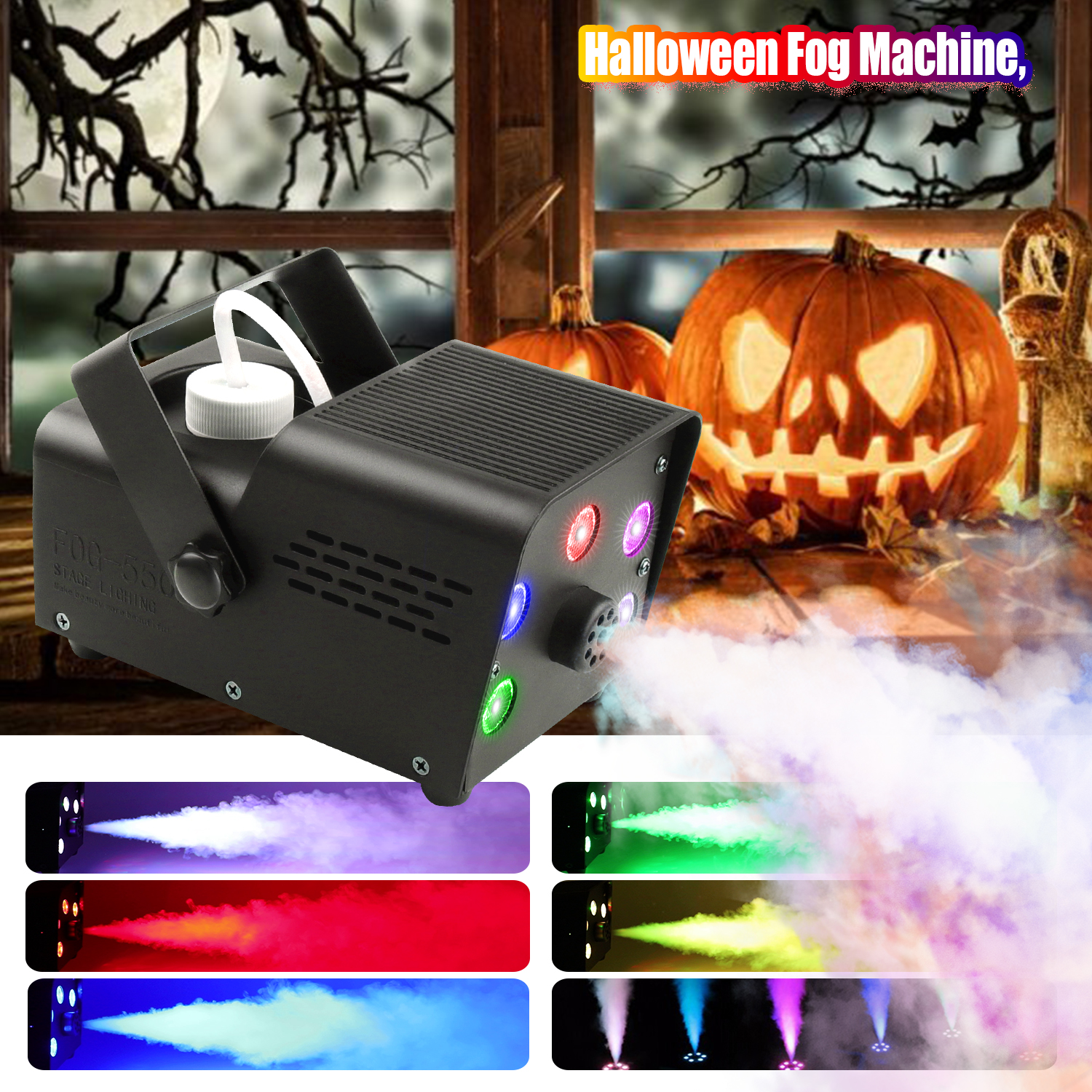 QILINXUAN Halloween Witch Cauldron Fog Maker 12 LED Lights, Halloween