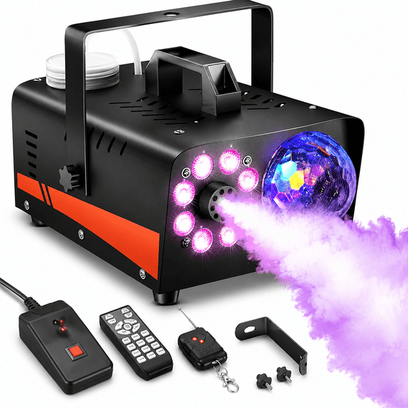 Fog Machine, Smoke Machine with Disco Ball Lights, 800W and 4500CFM with 13-Color LED Effects, Wired/Wireless/Auto 3 Control Modes for Halloween Wedding Party Stage DJ Photography Yard Outdoor Indoor