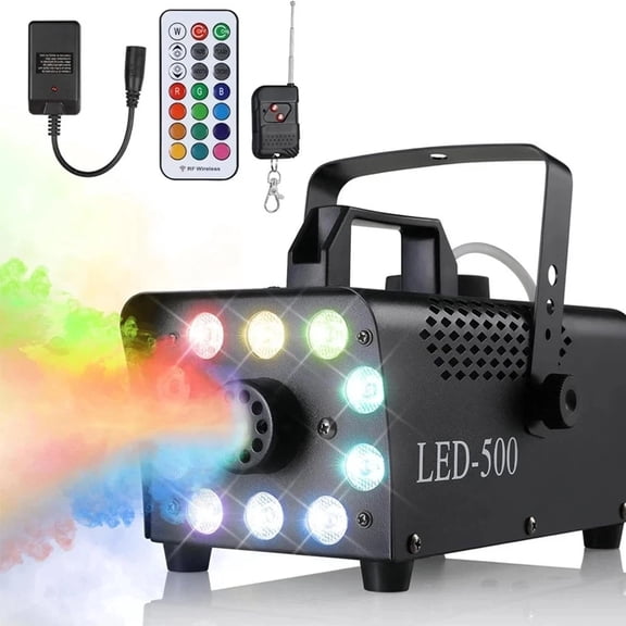 Fog Machine with Wireless Remote Control, 12 Color RGB LED Lights, Smoke Machine with Auto-Cycle Mode for Halloween Party Wedding DJ Stage Show Indoor Outdoor Use, Black