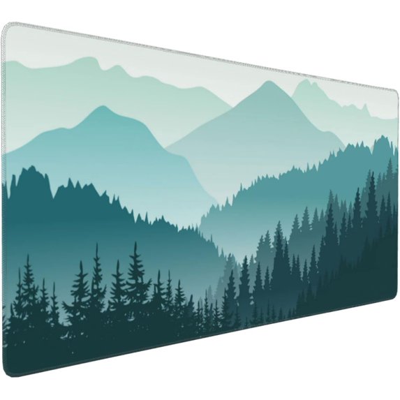 Fog Misty Forest Mountain Landscape Desk Mat,Extended Gaming Mouse Pad Large Non-Slip Rubber Base Mousepad with Stitched Edges,Waterproof Desk Pad for Computer/Laptop/Work/Office/Home 31.5" X 15.7"