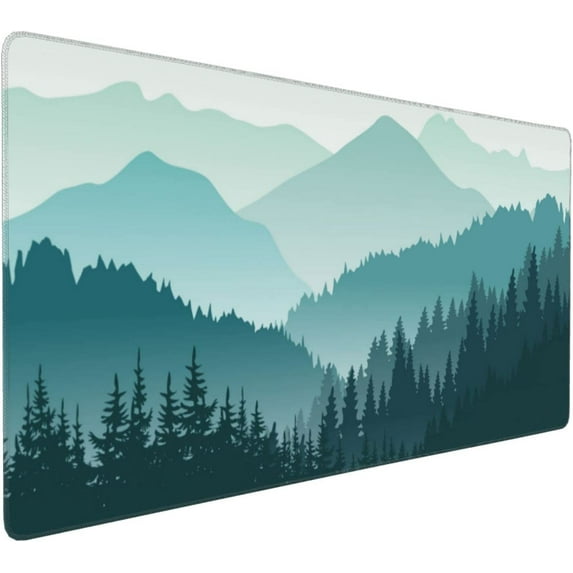 Fog Misty Forest Mountain Landscape Desk Mat,Extended Gaming Mouse Pad Large Non-Slip Rubber Base Mousepad with Stitched Edges,Waterproof Desk Pad for Computer/Laptop/Work/Office/Home 31.5" X 15.7"