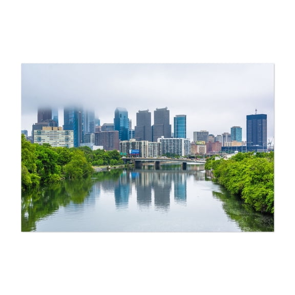 Fog over Philadelphia's Skyline - Philadelphia Pennsylvania Photography Cityscape Skyline Architecture Bridge Water Scenic Modern Art Unframed Wall Art Print 32 x 48 inches