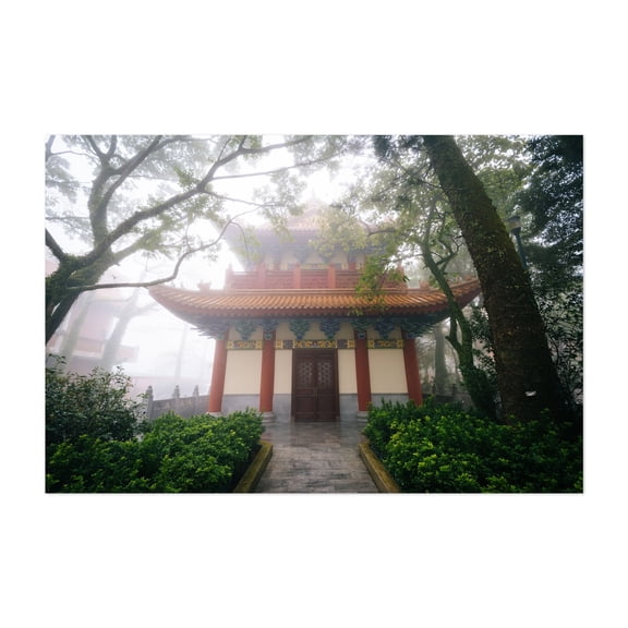 Fog at the Po Lin Monastery - Hong Kong Photography Architecture Nature Forest Scenic Travel Poster Botanical Landscape Unframed Wall Art Print 20 x 28 inches