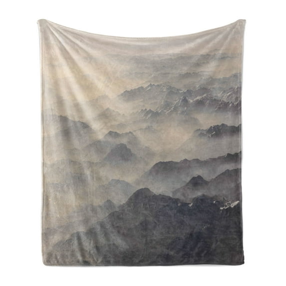 Fog Soft Flannel Fleece Throw Blanket, Nature Landscape Alps Mountain Adventure Wild High Rocky Hiking Sunrise Ridges Photo, Cozy Plush for Indoor and Outdoor Use, 50" x 70", Multicolor, by Ambesonne