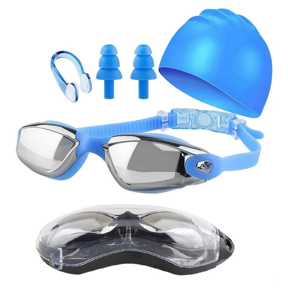 Fog Swimming Goggles Set with Nose Clip Ear Plugs for Adults Teens Swim Training Gear Accessories