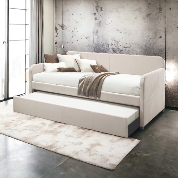 Fog Twin Daybed With Trundle - Elegant Upholstery & Practical Functionality Wood Frame Stylish Fabric Cover