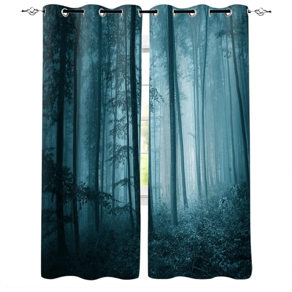 Fog In The Woods Grommet Thermal Insulated Window Curtain, Natural Scenery Bedroom Blackout Curtains Soft Window Curtain For Nursery Elegant Home Decoration 29"W x 63"L (Pack of 2)