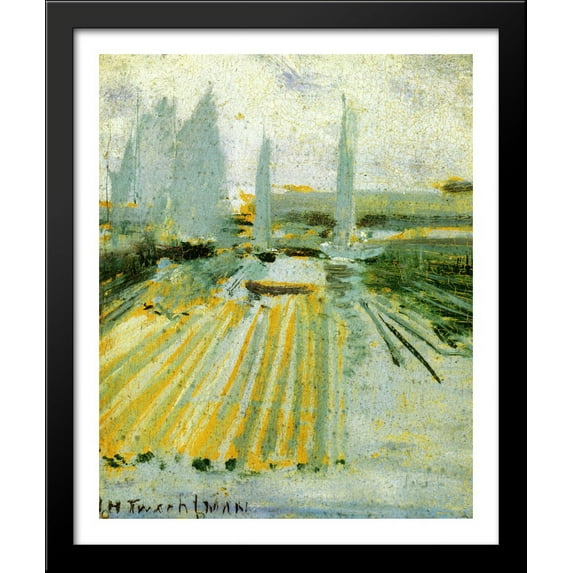 Fog and Small Sailboats 28x34 Large Black Wood Framed Print Art by John Henry Twachtman