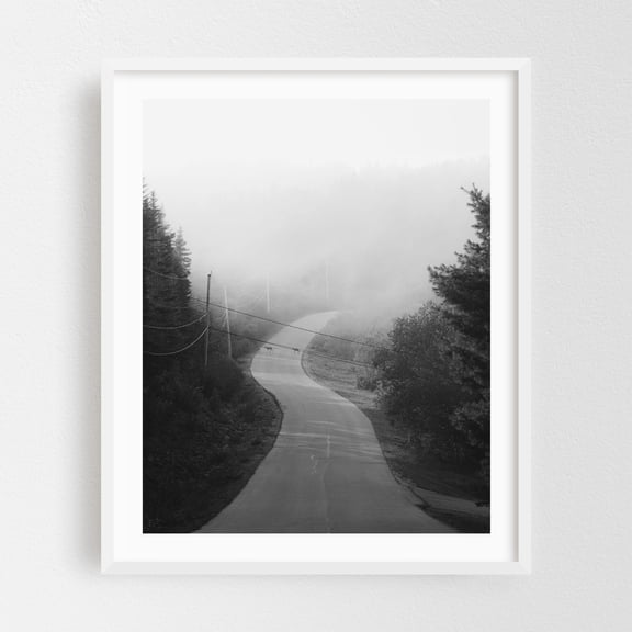 Fog in Cutler B&W - Cutler Maine Photography Black and White Nature Forest Scenic Rural Minimalist Landscape White Framed Wall Art Print 6 x 8 inches