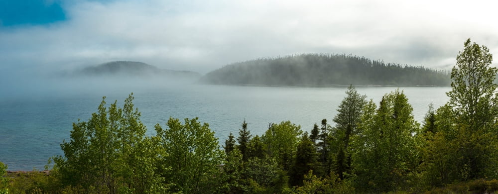 Fog over Lake Superior Marathon Ontario Canada Canvas Art - Panoramic Images (6 x 15)