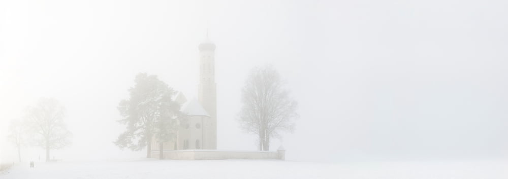 Fog over a church St Coloman Church Fussen Allgau Bavaria Germany Canvas Art - Panoramic Images (27 x 9)