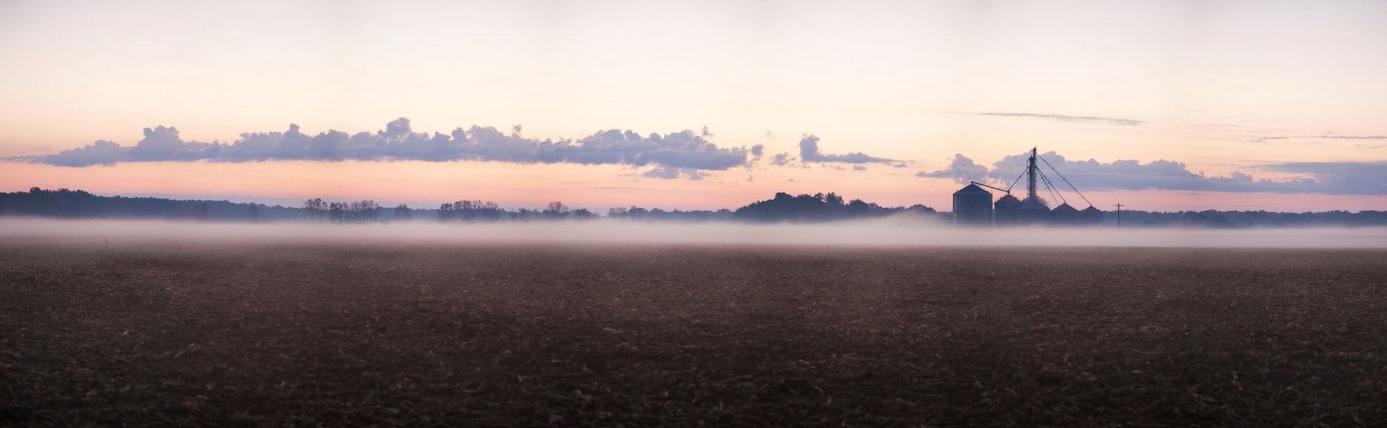 Fog over farm at sunrise Marion County Illinois USA Canvas Art - Panoramic Images (12 x 39)