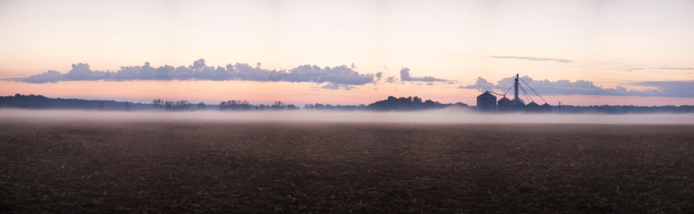 Fog over farm at sunrise Marion County Illinois USA Canvas Art - Panoramic Images (9 x 30)
