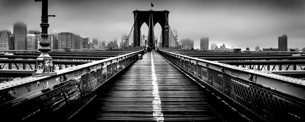 Fog over the Brooklyn Bridge Brooklyn Manhattan New York City New York State USA Canvas Art - Panoramic Images (12 x 30)