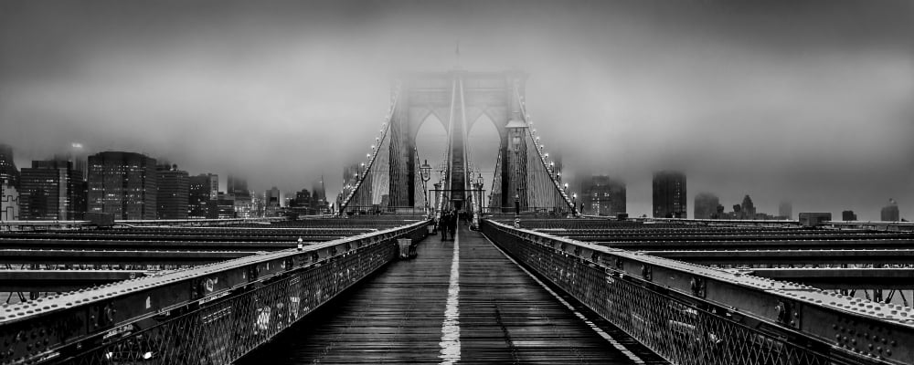 Fog over the Brooklyn Bridge Brooklyn Manhattan New York City New York State USA Canvas Art - Panoramic Images (12 x 30)