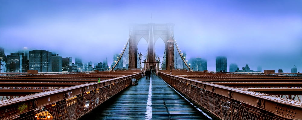 Fog over the Brooklyn Bridge Brooklyn Manhattan New York City New York State USA Canvas Art - Panoramic Images (6 x 15)