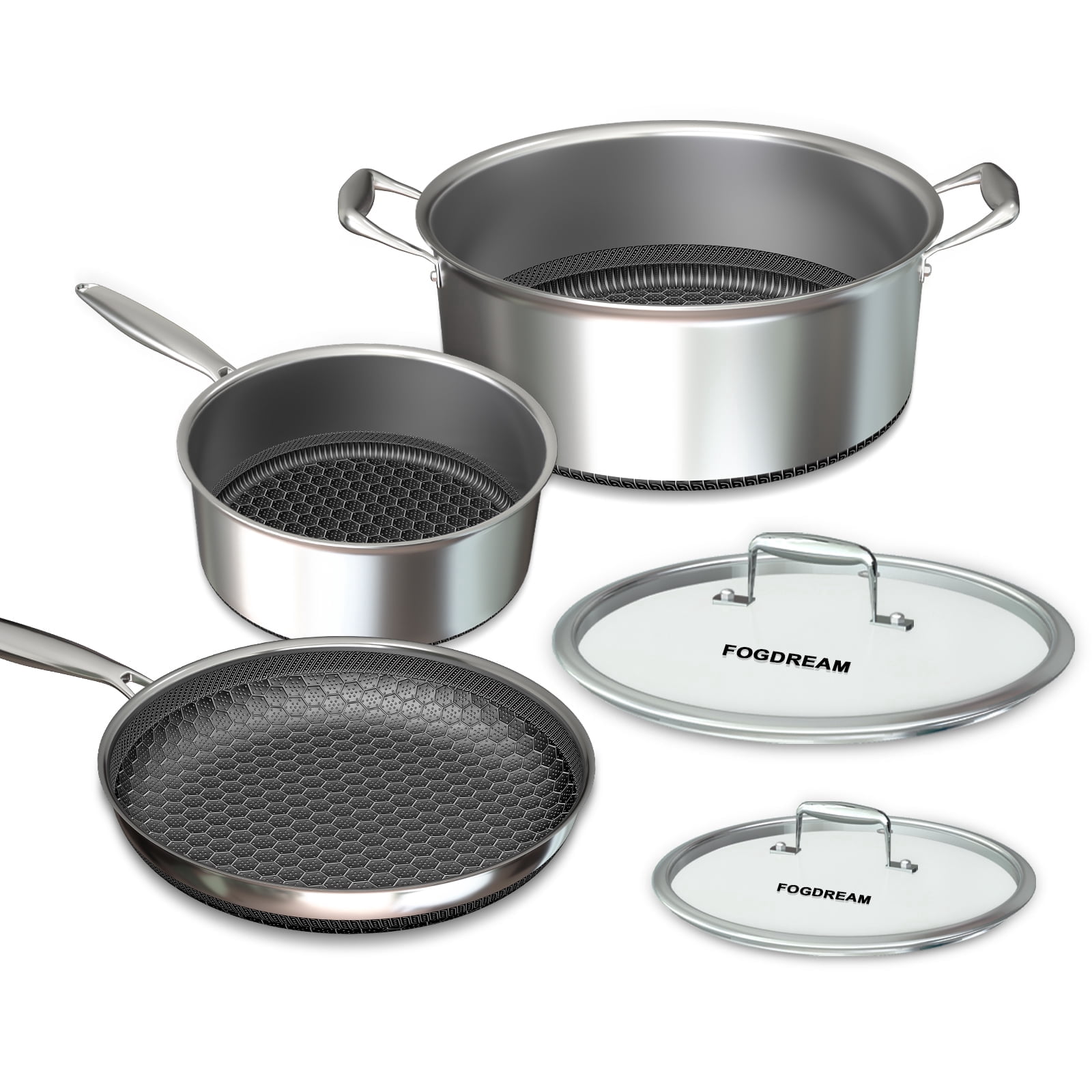 FogDream 5pcs Nonstick Cookware Set, Tri-Ply Stainless Steel,9.5in Fry ...