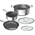 thumbnail image 1 of FogDream 5pcs  Nonstick Cookware Set, Tri-Ply Stainless Steel,9.5in Fry Pan, 5-Quart Soup Pot & 2.3-Quart Sauce Pan,Dishwasher & Oven Safe, Induction Compatible, Silver, 1 of 9