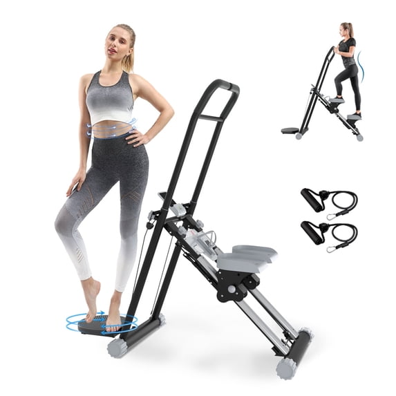 Foldable Stair Stepper for Home, 3-Level Adjustable Handle & Pedal Incline Stair Stepper with Resistance Bands, Multi-Function Electronic Monitor,Indoor Cardio Fitness Equipment