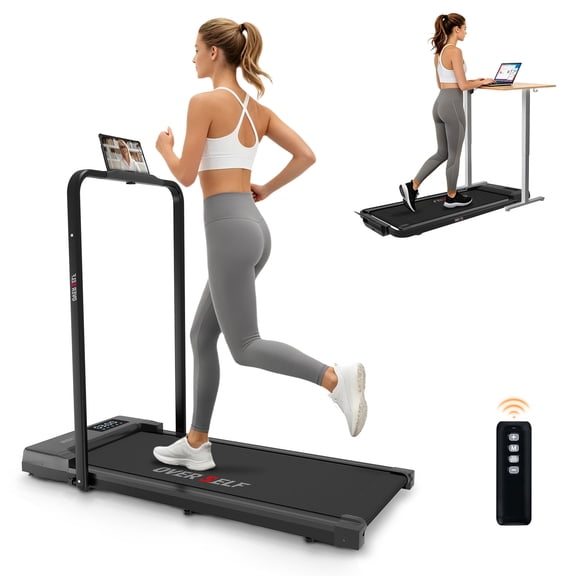 Walking Pad Treadmill with Handle,Under Desk Treadmill With Remote Control, 2.5 HPQuiet Brushless Motor, 300lbs Capacity, LED Display & Smart App, 0.6-6.2 MPH, for Home & Office Use