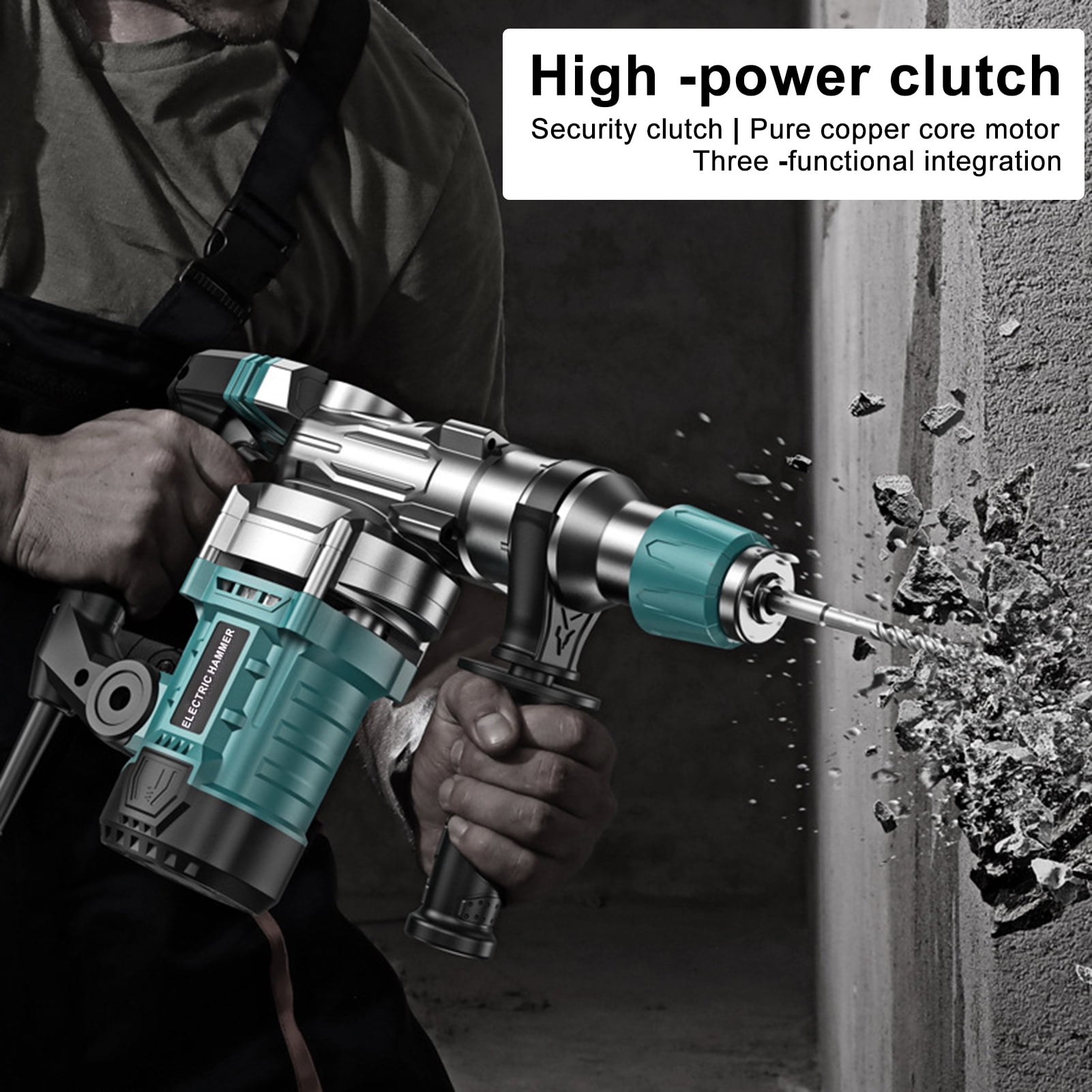 Fogcroll 1-1/4 Inch Sds 13 Amp Power Drill Heavy Duty Rotary Hammer Drill, Safety Clutch 4 Functions with Vibration Control 1 X Hammer Drill,4 X Drill Bit Accessories,2 X Pickaxe