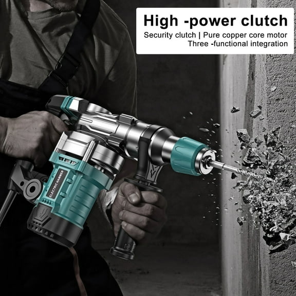 Fogcroll 1-1/4 Inch Sds 13 Amp Power Drill Heavy Duty Rotary Hammer Drill, Safety Clutch 4 Functions with Vibration Control 1 X Hammer Drill,4 X Drill Bit Accessories,2 X Pickaxe