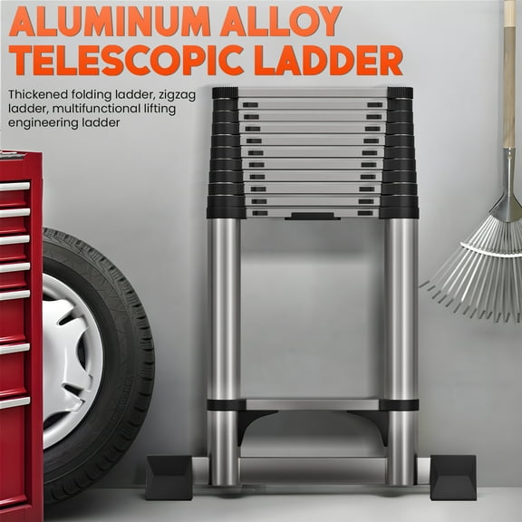 Fogcroll 12.5ft Multi-Purpose Collapsible Ladder Telescoping Extension Ladder Stainless Steel Folding Telescopic Ladder with Locking Mechanism for Home or RV Outdoor Work, Bearing 330lbs
