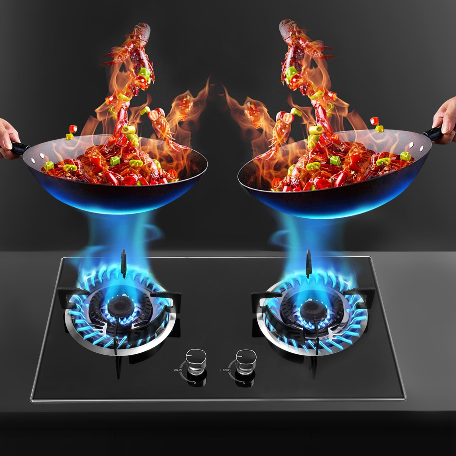 Fogcroll 2 Burner Propane Gas Cooktop 2 Burner Gas Stove Dual Burner Propane Stove Tempered Glass Gas Stove Lpg Dual Fuel Built-In Gas Stove Top with Thermocouple Protection,One-Piece Design