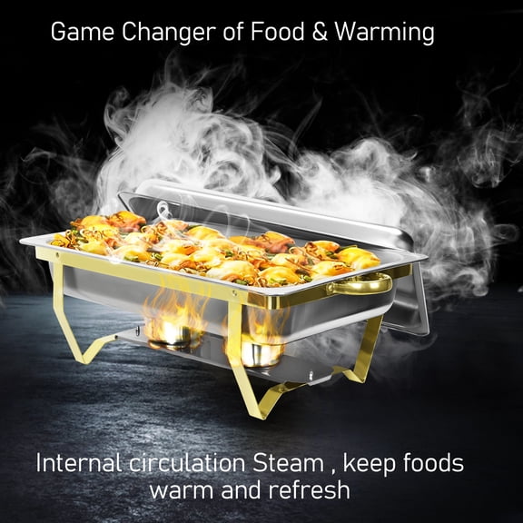 Fogcroll 2PCS Chafing Dish Buffet Set Chafing and Buffet Warmers Set Catering Food Warmer with Handle Lid,Stainless Steel Rectangle Surround Insulation Large Capacity