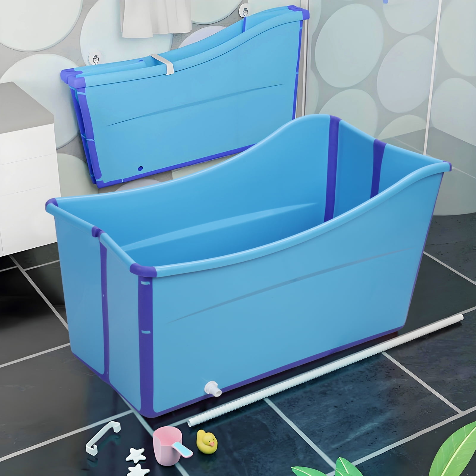 Fogcroll 39" Large Folding Bathtub for Toddler Foldable Bathtub Portable Bath Tub Lightweight,Children Collapsible Tub,Collapsible Baby Bathtub Hot and Cold Soaking Bath Tub -Blue