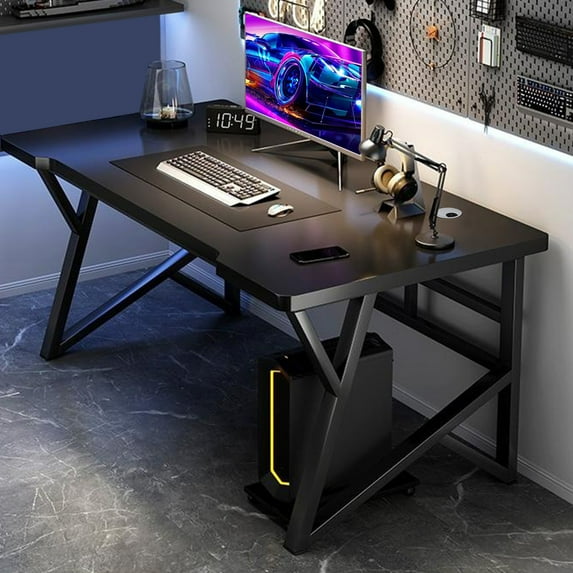 Fogcroll 48" Gaming Desk Computer Desk Home Office Desks Modern Study Room Corner Table Small Desk with Cable Management Hole and K-Shaped Steel Legs,Heavy Duty Metal Small Space