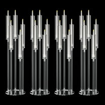 Fogcroll 4PCS Tall Candelabra Centerpieces Clear Candle Taper Candlestick Holder 5 Arm Candlesticks Holder with Acrylic Shade LED Candle Round Base for Wedding Dinner Party