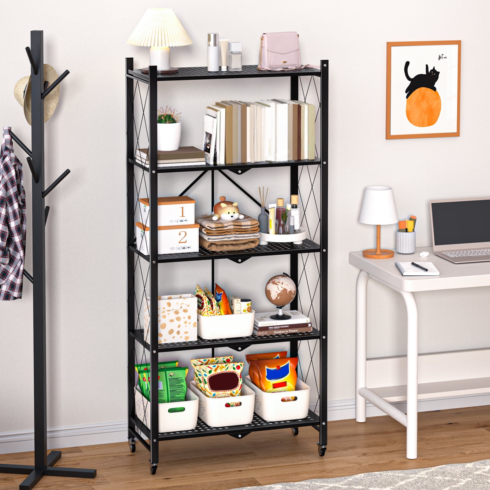 Fogcroll 5 Tier Foldable Storage Shelves Expandable Folding Shelving