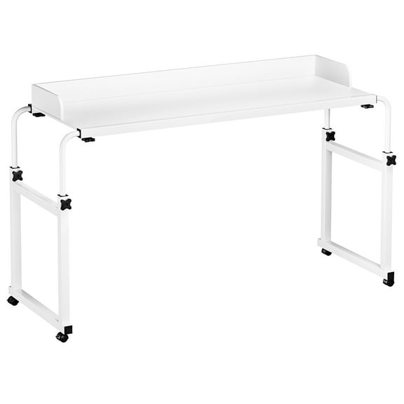Fogcroll Over Bed Table Standing Workstation Table Overbed Table with 360 Degree Wheels,Mobile Bed Desk with Baffle,Dining Table Computer Desk (White)