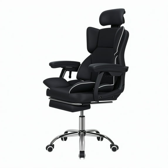 Fogcroll Big and Tall Office Chair 400lbs-Heavy Duty Leather Computer Executive Desk Chair with Wide Seat, Height Adjustable 360 Degree Rotation Wheels Adjustable Headrest, Lumbar Support