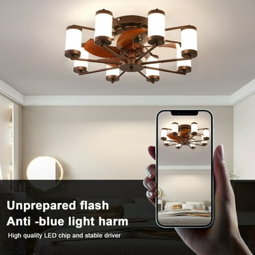 Fogcroll Ceiling Fan with Light Ceiling Fan with Remote Control Modern Chandelier Fan Acrylic Lampshade Fan Light,24" LED Ceiling Light Fixture 3 Color 6-Gear Wind Speed for Bedroom, Living Room