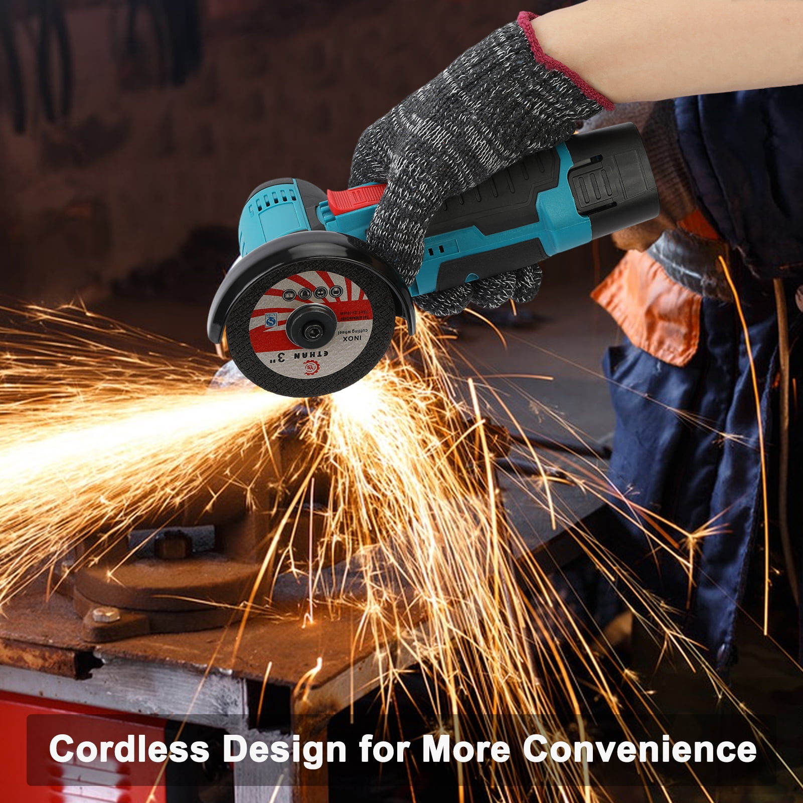Fogcroll Cordless Brush Angle Grinder Kit 19500rpm Mini Electric Angle Grinding Tool with 2 PCS 12v 1500mah Batteries and 2-Cutting Discs, Grinder Handheld Cutter for Metal Wood