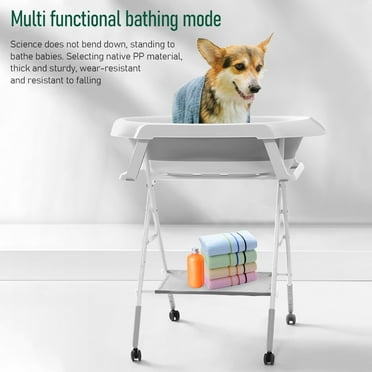 Fogcroll Dog Bathtub Dog Washing Station Foldable Pet Bath Tub Collapsible Portable Shower Bathtub with 3 Gears Adjustment and 4 Casters 2 in 1 for Bathing and Grooming for Small Dogs Cats Pet