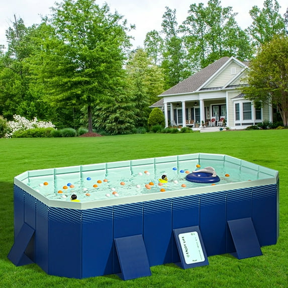 Fogcroll Dog Pool Foldable Pet Swimming Pool Collapsible Pool Outdoor Bathing Tub Kiddie Pool with Protective Lining, Pvc Collapsible Pool for Medium Dogs, Cats and Kids