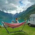 thumbnail image 1 of Fogcroll Double Hammock Standing Hammocks and Portable Carrying Bag with Space Saving Steel Stand Included 2 Person Heavy Duty Outside Garden Yard Outdoor 440lb Capacity 2 People Striped Print, 1 of 12