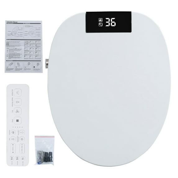 Fogcroll Electric Smart Bidet Toilet Seat Elongated Heated Toilet Seat Bidet Attachment for Toilet,One Piece Bidet Toilet Seat with Instant Warm Water and Dryer,Self-Clean Nozzle