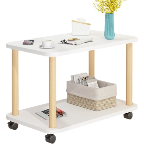 Fogcroll End Table Living Room Small Coffee Table Wood Finish Bedside Table Side Table Wood Night Stand with 2-Tier Storage Shelf,Rectangle 360 Degree Swivel up to 150lb for Bedroom