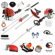Fogcroll 52cc 2 Stroke Petrol Hedge Trimmer Chainsaw Brush Cutter Pruner Strimmer Multi Functional Trimming Tools Weed Eater String Trimmer Edger Pole Saw Chainsaw Pruner with Extension Pole