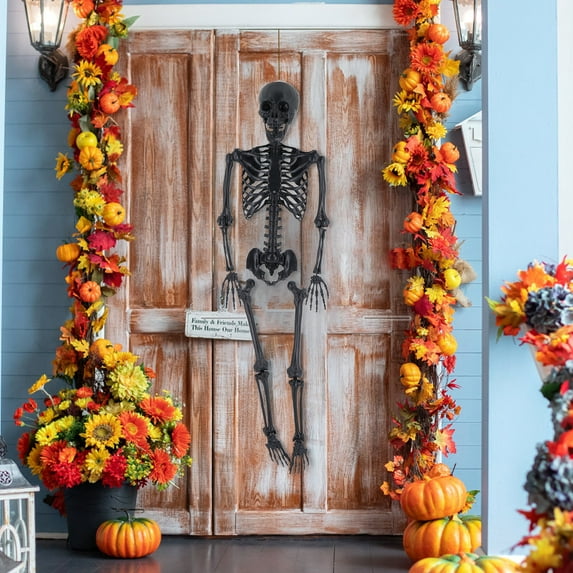 Fogcroll Halloween Skeleton Life Size Imitation Skeleton Full Body Realistic Human Bones Halloween Pose Skeleton Prop Decoration with Posable Joints and Hanging Hole