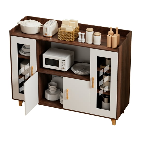 Fogcroll Kitchen Storage Cabinet Kitchen Buffet Cabinet Sideboard Buffet Cabinet with Storage and Open Shelf and 4 Doors, Modern Storage Cabinet for Kitchen, Dining Room, Living Room