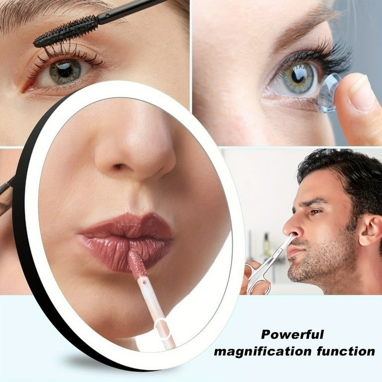 Fogcroll Magnifying Mirror Makeup Vanity Mirror with 3 Color LED Light USB Rechargeable Suction Cup Dimmable Portable Travel Handheld Men Women Walmart