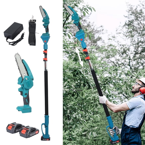 Fogcroll Mini Chainsaw Cordless Handheld Small Chainsaw 6-Inch with 2 Battery,2-in-1 21v Cordless Power Chain Saws with Security Lock Comfortable Grip Retractable Pole for Wood Cutting Tree Trimming