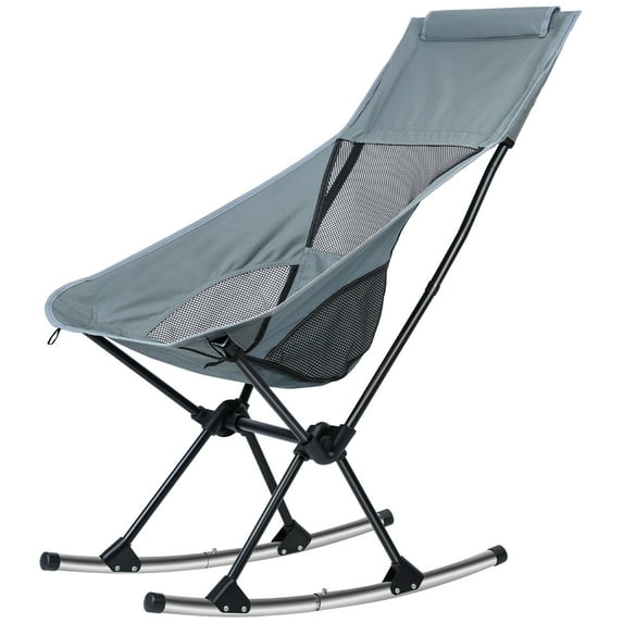 Fogcroll Oversized Folding Rocking Camping Chair, Adult Heavy Duty Camping Chair with Features Side Pockets and a Cup Holder, Outside Folding Rocking Chair Supports 253lbs for Patio Lawn and Outdoors